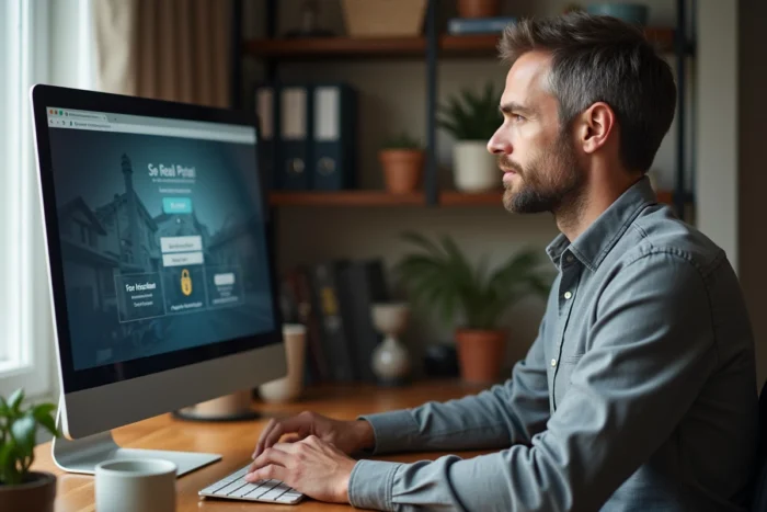 Agent IAD France accédant à son espace personnel sur l'intranet depuis son bureau à domicile